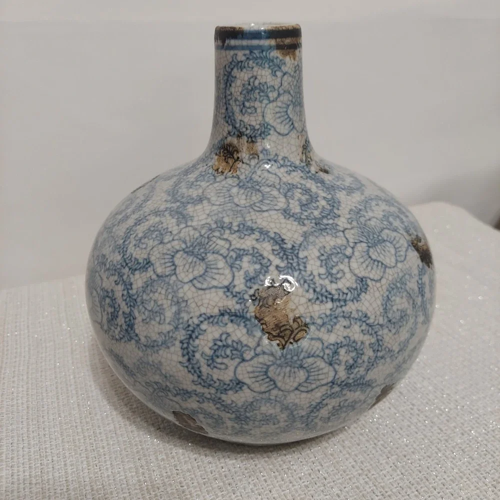Large Porcelain Flower Bud Vase Distressed Crackle French Shabby Chic